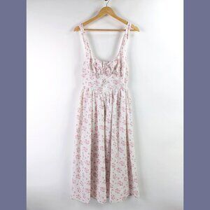 All in Favor Womens Cream Pink Floral Corset Midi Sundress Sleeveless Size M